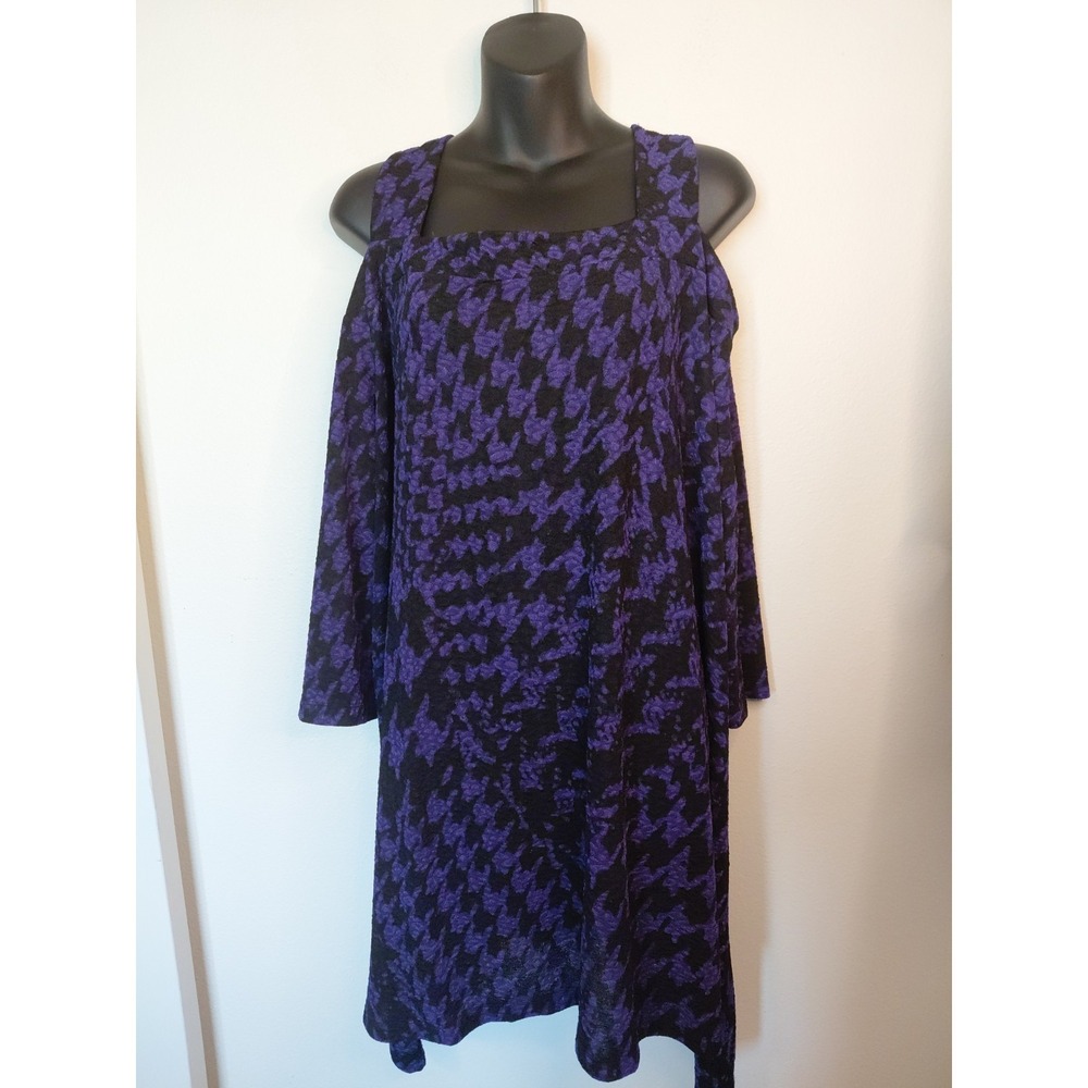 Catherines 3X poly spandex purple black cold‎ shoulder blouse
